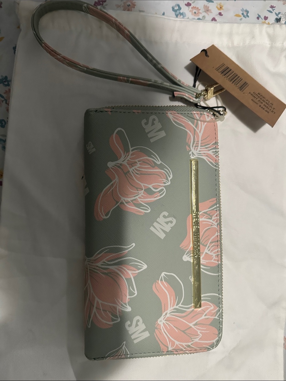 Floral Print Wristlet Wallet - Gray & Pink